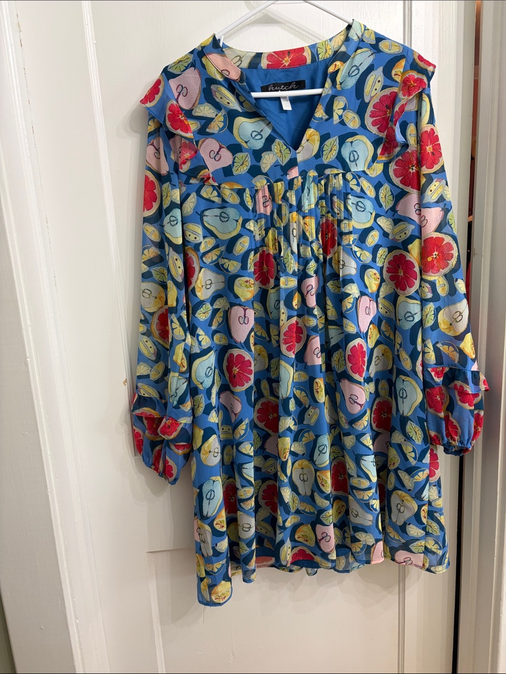 Hutch Blue Floral & Fruit Print Kids Dress with Pink and Red Accents